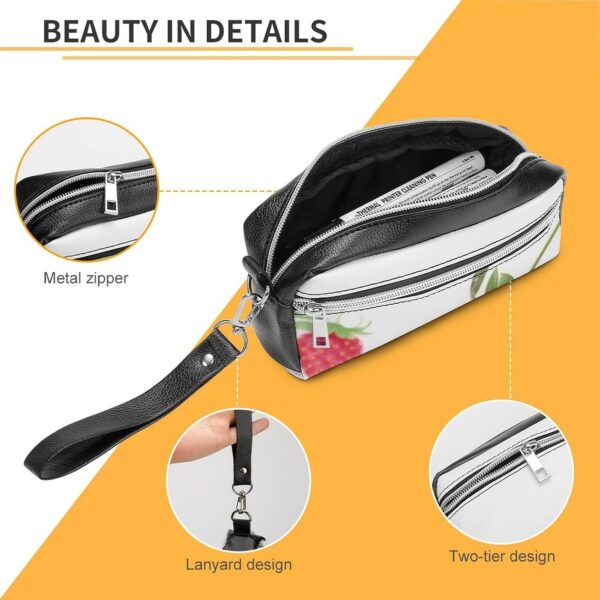 Leather Pencil Cases Strawberry Pen Pouch Travel Cosmetic Bag for Purse Portable Makeup Brush Bag Holder Coin Purse for Women Makeup Case Purse Organizer