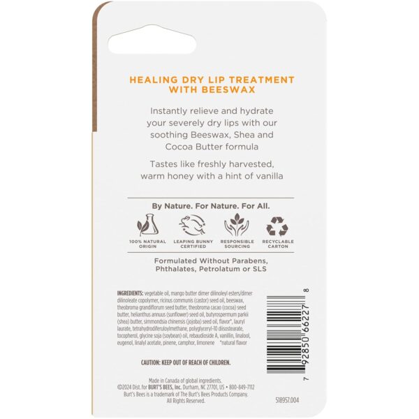 Burt's Bees Rescue Lip Relief, Honey Vanilla, Hydrating Lip Balm for Dry Cracked Lips, with Responsbily Sourced Beeswax and Shea Butter, 100% Natural Origin, 1 Squeezy Tube, 0.35oz
