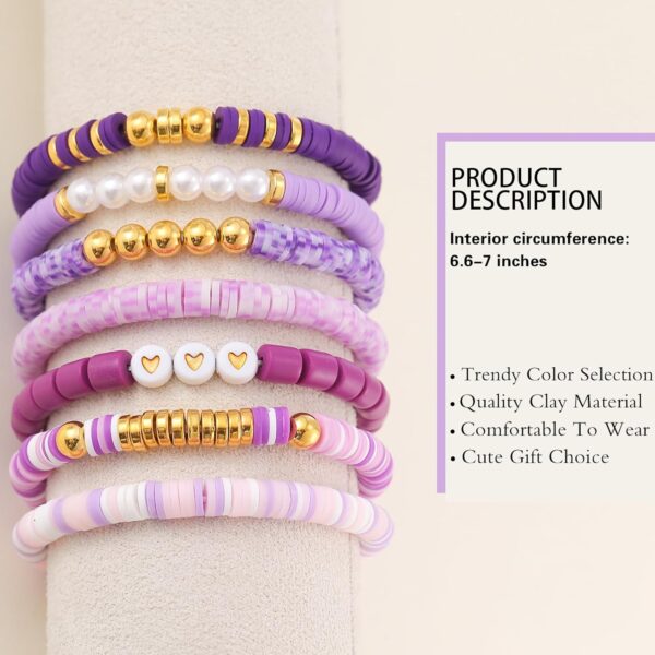 Friendship Bracelets Trendy Heishi Clay Bead Bracelets Stack Gold Beaded Stretch Bracelets for Women Boho Stackable Bracelets Bulk Cute Preppy Jewelry