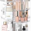 Rotating Makeup Organizer, DIY 8 Adjustable Layers Spinning Skincare Organizer, Cosmetic Display Case with Brush Holder Perfume Tray, Multi-Function Storage Carousel for Vanity Bathroom Countertop