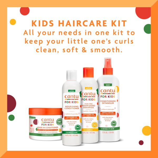 Cantu Care for Kids Haircare Regimen Set with Large Size Shampoo + Conditioner + Detangler + Leave-In Conditioner (Pack of 4)