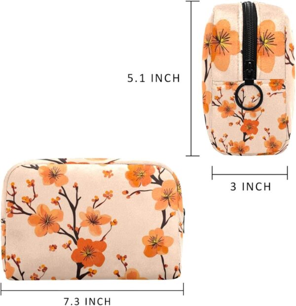 Travel Makeup Bag for Women, Orange Flowers Cherry Blossom Travel Cosmetic Bag Pencil Case Portable Makeup Pouch Toiletry Bag for Girls