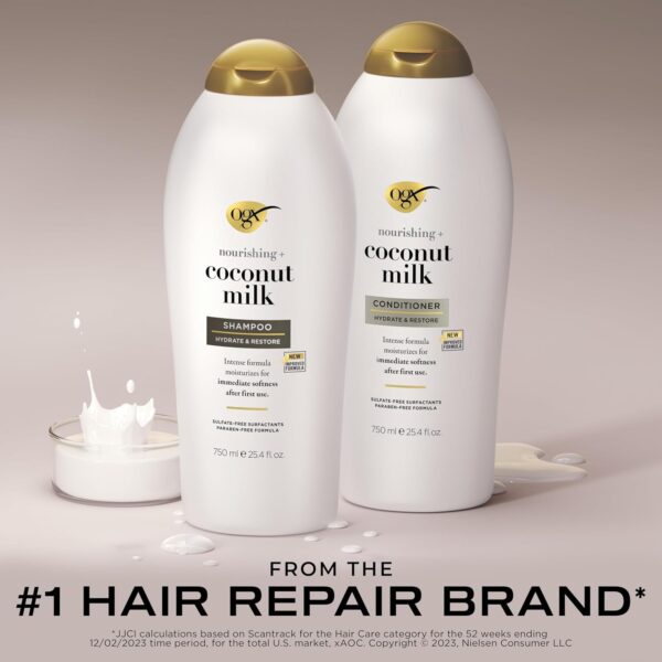OGX Shampoo and Conditioner Set, Nourishing + Coconut Milk, Sulfate Free Shampoo and Conditioner for Moisturizing & Strengthening Hair Care, 25.4 FL OZ, 2 Pack