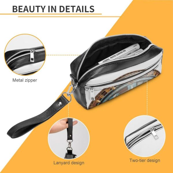 Leather Pencil Cases Brown Round Pen Pouch Travel Cosmetic Bag for Purse Portable Makeup Brush Bag Holder Coin Purse for Women Makeup Case Organizer