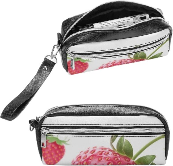 Leather Pencil Cases Strawberry Pen Pouch Travel Cosmetic Bag for Purse Portable Makeup Brush Bag Holder Coin Purse for Women Makeup Case Purse Organizer