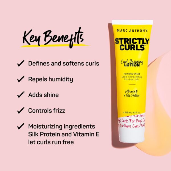 Marc Anthony Curl Defining & Enhancing Lotion, Strictly Curls - Moisturizing Detangler with Vitamin E & Silk Protein for Long-Lasting Frizz-Free - Bounce & Shine For Wavy, Dry or Damaged Hair