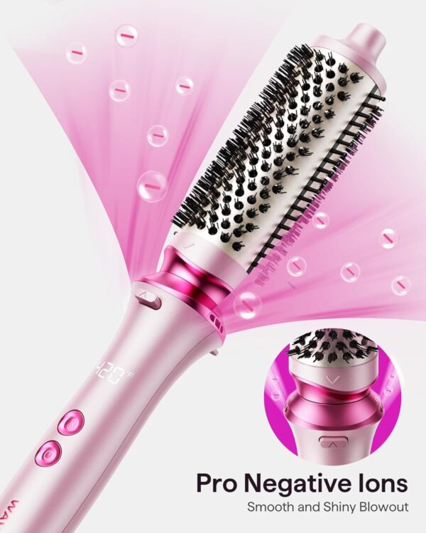 Wavytalk Thermal Brush, Wavytalk Heatwave Pro 1.5" Ionic Thermal Brush with Bilateral Ionic Outlet for Less Damage, One-Step Shiny Blowout Look, Pink