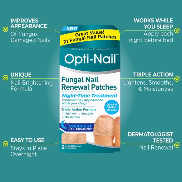 Opti-Nail Fungal Nail Renewal Patches - 21 Patches, Night-Time Treatment Improves Nail Appearance While You Sleep