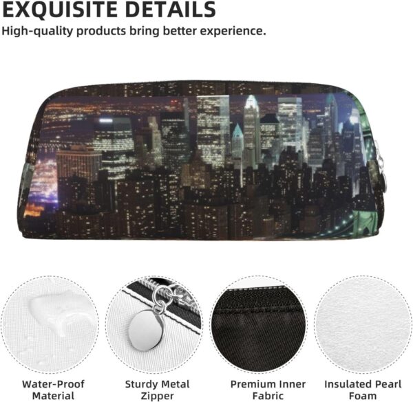 New York Night Makeup Bag for Women Men Pencil Pouch Travel Small Cosmetic Bag Zippered Toiletry Bags Aesthetic Pen Bags Trendy Storage Bags Leather Coin Pouch Purse