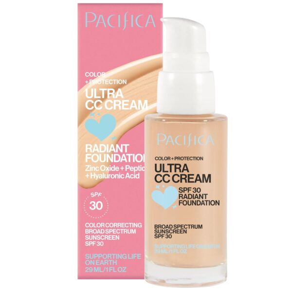 Pacifica Ultra CC Cream Radiant Foundation SPF 17 -Neutral Fair – Medium Coverage Color Correcting Cream, Dewy Finish, Mineral SPF, 1 oz