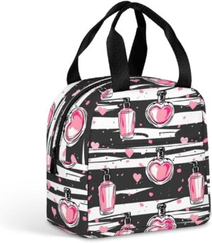 Make Up Theme Pattern with Perfume Lunch Bag Insulated Lunch Box Cooler Lunch Tote Bag for Work Travel Picnic