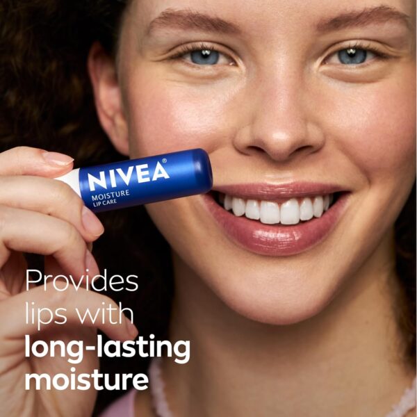 NIVEA Moisture Lip Care, Skin Care Gifts for Mom, Hydrating Lip Balm with Shea Butter, Nourishing Oils and Vitamin C & E, 3-in-1 Moisture, Repair and Nourish, 0.17 Oz Stick, Pack of 4