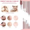 JPNK Blackhead Remover Tool Comedones Extractor Acne Removal Kit for Blemish, Whitehead Popping, 6 Pcs Zit Removing for Nose Face Tools with a Leather Bag (Pink)