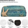 Shell Starfish Pattern Makeup Bag for Women Men Pencil Pouch Travel Small Cosmetic Bag Zippered Toiletry Bags Aesthetic Pen Bags Trendy Storage Bags Leather Coin Pouch Purse