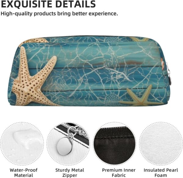 Shell Starfish Pattern Makeup Bag for Women Men Pencil Pouch Travel Small Cosmetic Bag Zippered Toiletry Bags Aesthetic Pen Bags Trendy Storage Bags Leather Coin Pouch Purse