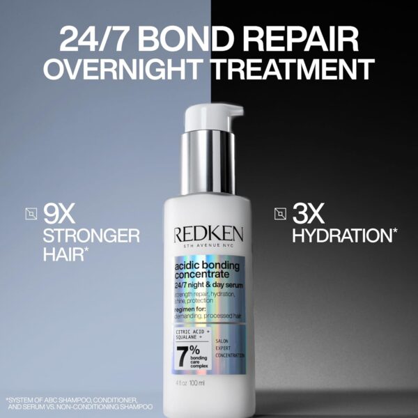 Redken Acidic Bonding Concentrate 24/7 Night & Day Serum For Damaged Hair - Nourishes & Restores, Overnight Repair & Protection