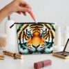 Little Fat Tiger Head Makeup Bag For Women, Waterproof Linen Travel Cosmetic Organizer Lightweight Zipper Travel Toiletry Bag Organizer Makeup Brushes Storage Bag
