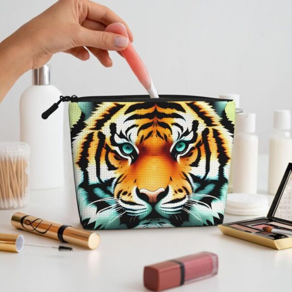 Little Fat Tiger Head Makeup Bag For Women, Waterproof Linen Travel Cosmetic Organizer Lightweight Zipper Travel Toiletry Bag Organizer Makeup Brushes Storage Bag