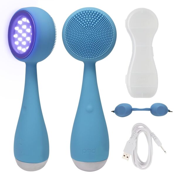 71FuYmzFmL._SL1500_.jpg PMD Beauty Facial Cleansing Brush - Smart Silicone Brush with Blue Light Treatment - SonicGlow Vibration - Waterproof Device for Acne