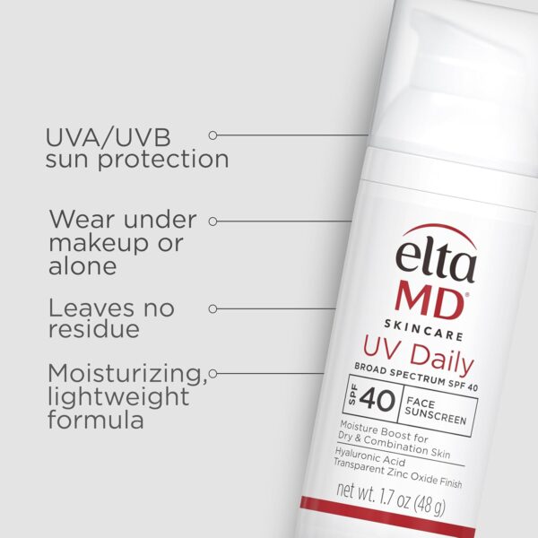 EltaMD UV Daily SPF 40 Face Sunscreen Moisturizer with Zinc Oxide, Daily Face Moisturizer with SPF, Sunscreen, 1.7 oz Pump
