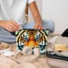 Little Fat Tiger Head Makeup Bag For Women, Waterproof Linen Travel Cosmetic Organizer Lightweight Zipper Travel Toiletry Bag Organizer Makeup Brushes Storage Bag