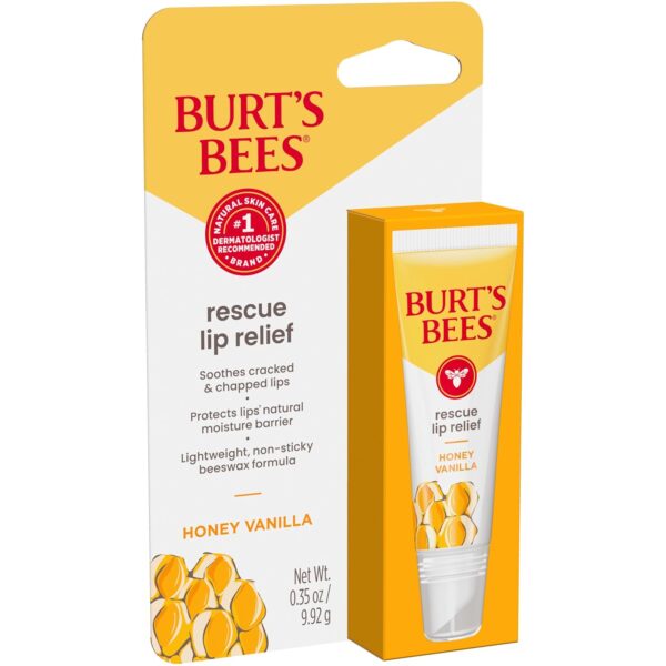 Burt's Bees Rescue Lip Relief, Honey Vanilla, Hydrating Lip Balm for Dry Cracked Lips, with Responsbily Sourced Beeswax and Shea Butter, 100% Natural Origin, 1 Squeezy Tube, 0.35oz