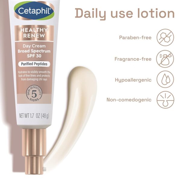 Cetaphil Healthy Renew Moisturizing Day Cream 1.7 Oz, Daily Moisturizer with SPF 30, Skin Tightening Anti Wrinkle Cream for Face with Peptides, Fragrance Free, Retinol Alternative For Sensitive Skin