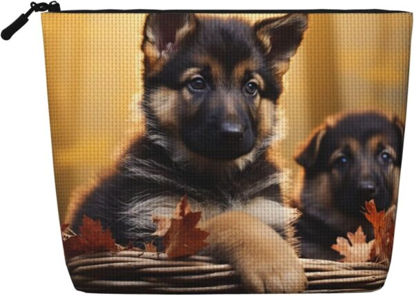 Little German Shepherd Dog Makeup Bag For Women, Waterproof Linen Travel Cosmetic Organizer Lightweight Zipper Travel Toiletry Bag Organizer Makeup Brushes Storage Bag