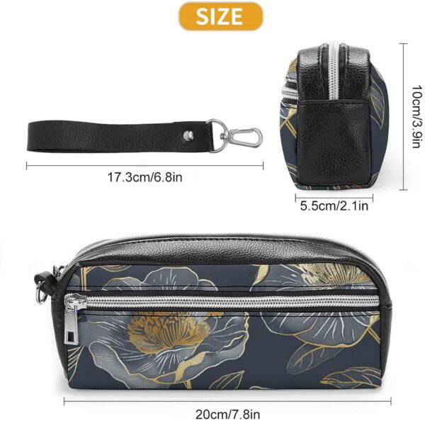 Leather Pencil Cases Gray And Gold Pen Pouch Travel Cosmetic Bag for Purse Portable Makeup Brush Bag Holder Coin Purse for Women Makeup Case Organizer