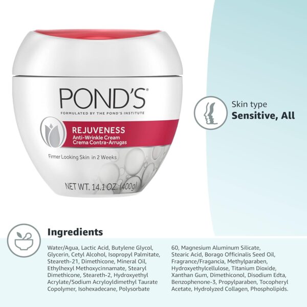 POND'S Anti-Wrinkle Face Cream Anti-Aging Face Moisturizer With Alpha Hydroxy Acid and Collagen 14.1 oz