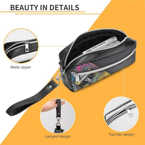 Leather Pencil Cases Graffiti Skateboard Pen Pouch Travel Cosmetic Bag for Purse Portable Makeup Brush Bag Holder Coin Purse for Women Makeup Case Purse Organizer
