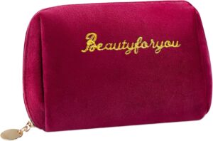 Velvet Makeup Bag, Portable Zipper Make Up Pouch, Cute Small Cosmetic Bag, Flannel Toiletry Bag, Travel Storage Bag Gifts for Women Girls(Red)