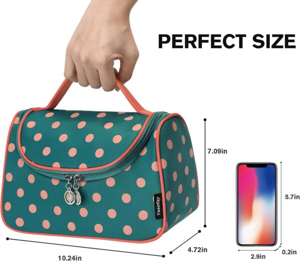 Yeiotsy Polka Dots Makeup Bag - Hanging Travel Toiletry Organizer for Women & Girls with Brush Holders