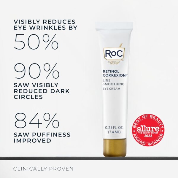 RoC Retinol Correxion Eye Cream Mini for Dark Circles & Puffiness, Daily Wrinkle Cream, Anti Aging Line Smoothing Skin Care Treatment, .25 Ounces