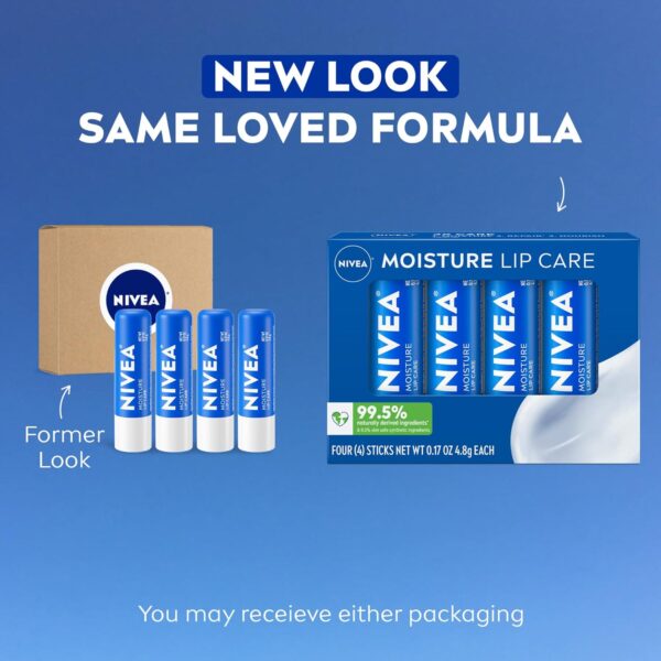 NIVEA Moisture Lip Care, Skin Care Gifts for Mom, Hydrating Lip Balm with Shea Butter, Nourishing Oils and Vitamin C & E, 3-in-1 Moisture, Repair and Nourish, 0.17 Oz Stick, Pack of 4