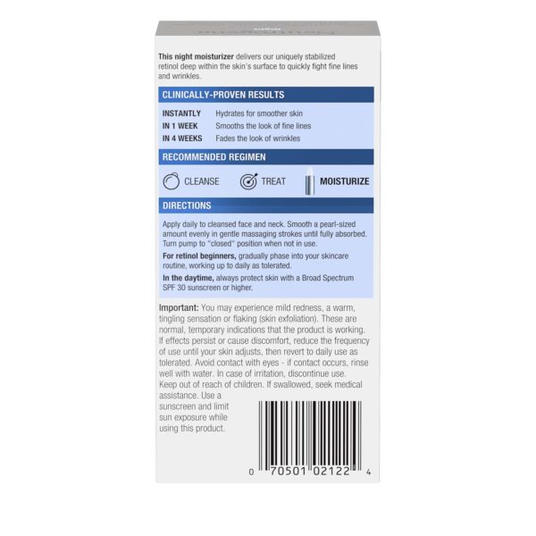 Neutrogena Retinol Face Moisturizer Cream, Rapid Wrinkle Repair, Anti-Wrinkle Night Moisturizer Cream, Anti-Wrinkle Face & Neck Cream Moisturizer with Hyaluronic Acid & Retinol, Paraben-Free, 1 fl. oz