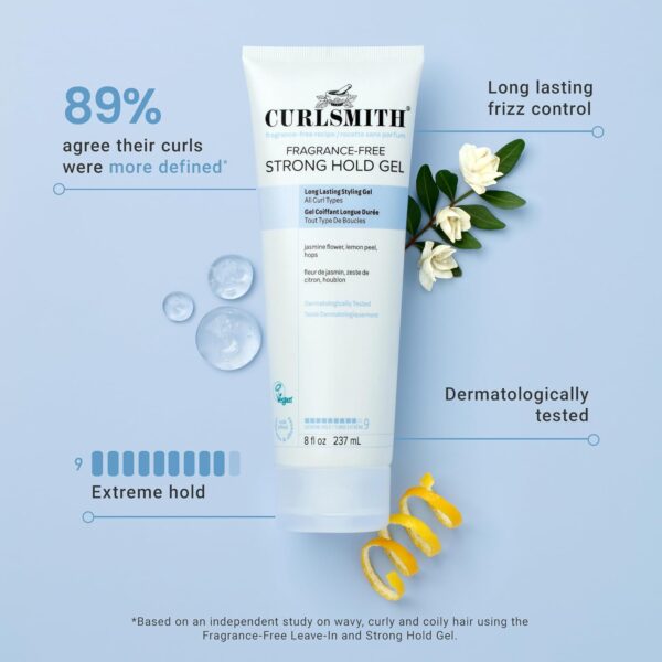 CURLSMITH Fragrance-Free Strong Hold Styling Gel 8 oz | Long-Lasting Frizz Control for Defined Curls