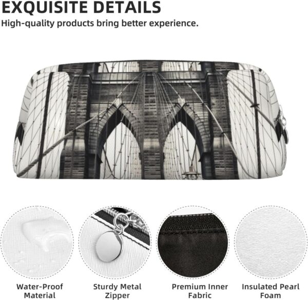 Brooklyn Bridge Makeup Bag for Women Men Pencil Pouch Travel Small Cosmetic Bag Zippered Toiletry Bags Aesthetic Pen Bags Trendy Storage Bags Leather Coin Pouch Purse