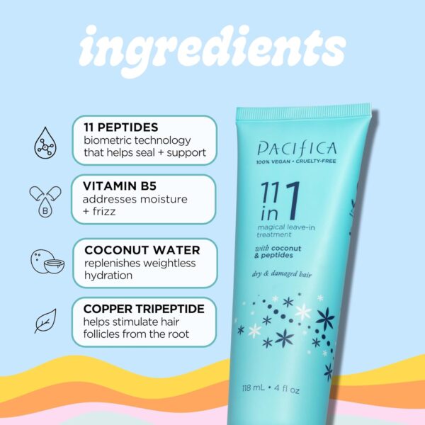 Pacifica Leave In Conditioner - 11 in 1 Magical Hair Treatment - Strengthen & Repair Damaged Hair - Deep Conditioning for Dry Hair Adds Shine & Anti-Frizz for Straight, Wavy & Curly Hair Care, Vegan