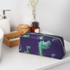 Cartoon dinosaur Makeup Bag for Women Men Pencil Pouch Travel Small Cosmetic Bag Zippered Toiletry Bags Aesthetic Pen Bags Trendy Storage Bags Leather Coin Pouch Purse