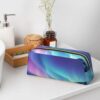 Northern Lights Makeup Bag for Women Men Pencil Pouch Travel Small Cosmetic Bag Zippered Toiletry Bags Aesthetic Pen Bags Trendy Storage Bags Leather Coin Pouch Purse
