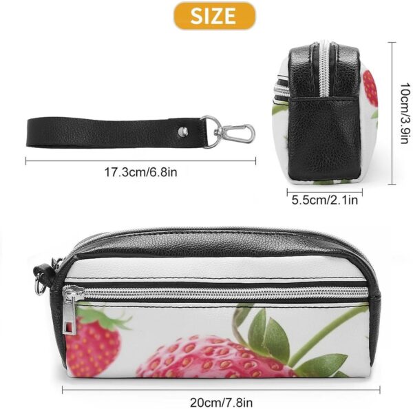 Leather Pencil Cases Strawberry Pen Pouch Travel Cosmetic Bag for Purse Portable Makeup Brush Bag Holder Coin Purse for Women Makeup Case Purse Organizer