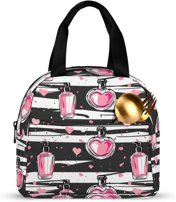 Make Up Theme Pattern with Perfume Lunch Bag Insulated Lunch Box Cooler Lunch Tote Bag for Work Travel Picnic