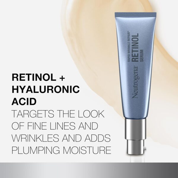 Neutrogena Rapid Wrinkle Repair Retinol Anti-Wrinkle Face Serum with Hyaluronic Acid, Daily Anti-Aging Facial Serum for Fine Lines & Wrinkles, Mineral Oil- & Dye-Free, 1 fl. oz