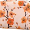 Travel Makeup Bag for Women, Orange Flowers Cherry Blossom Travel Cosmetic Bag Pencil Case Portable Makeup Pouch Toiletry Bag for Girls