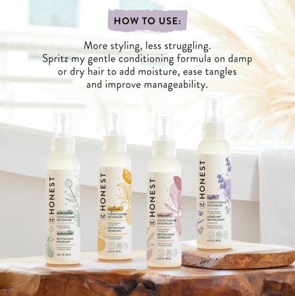 The Honest Company Fragrance Free Conditioning Hair Detangler | Leave-in Conditioner + Fortifying Spray | Tear-free + Hypoallergenic for Sensitive Skin | 4 fl oz