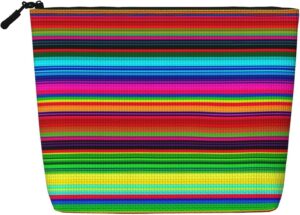 Colorful Mexican Stripes Makeup Bag For Women, Waterproof Linen Travel Cosmetic Organizer Lightweight Zipper Travel Toiletry Bag Organizer Makeup Brushes Storage Bag