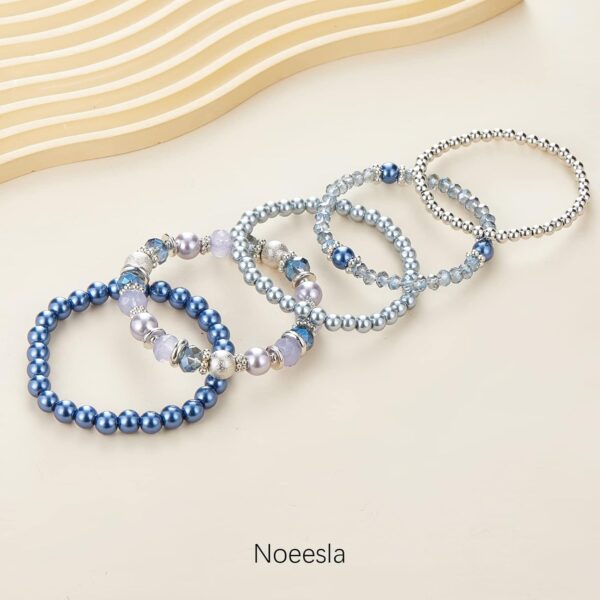 Noessla Beaded Pearl Stretch Bracelet Silver Stackable Crystal Beads Bracelets Trendy Costume Jewelry Mothers Day Gifts for Women