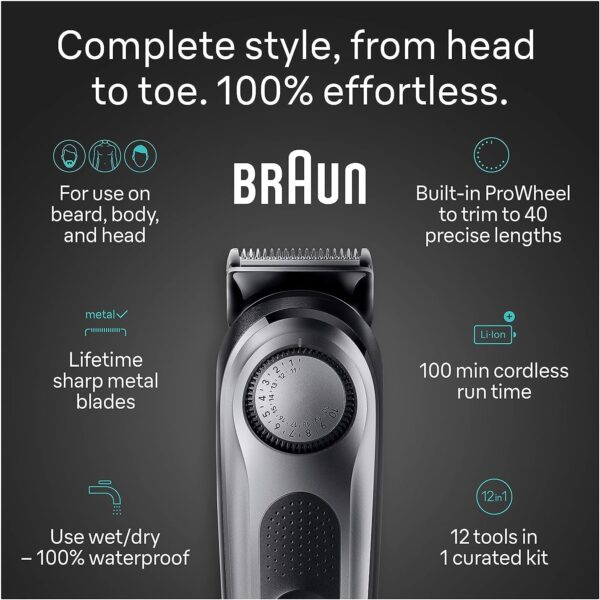Braun All-in-One Men's Shaving Kit Series 7 7440, 12-in-1 Beard, Face, Nose, Ear Trimmer, Hair Clippers, Body Groomer and Manscaping