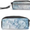 Leather Pencil Cases Blue Frozen Petals Pen Pouch Travel Cosmetic Bag for Purse Portable Makeup Brush Bag Holder Coin Purse for Women Makeup Case Purse Organizer
